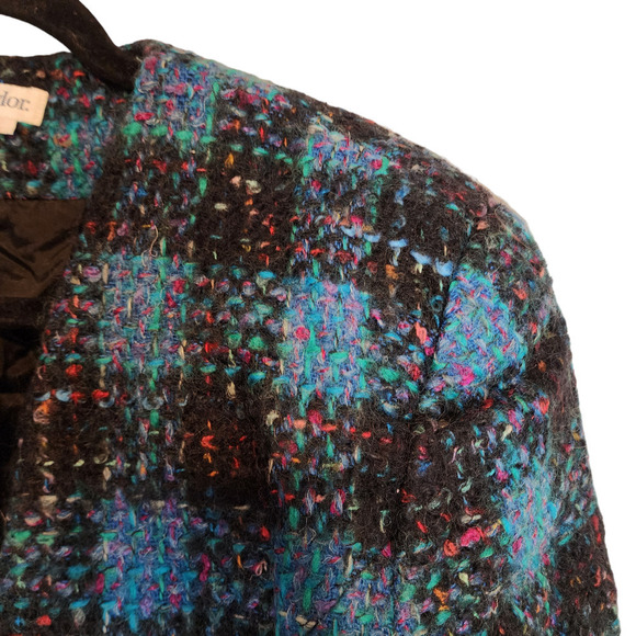 Vintage Cropped Tweed Jacket Ann Taylor Jewel Plaid Jacket Tweed Vivid - Picture 5 of 11